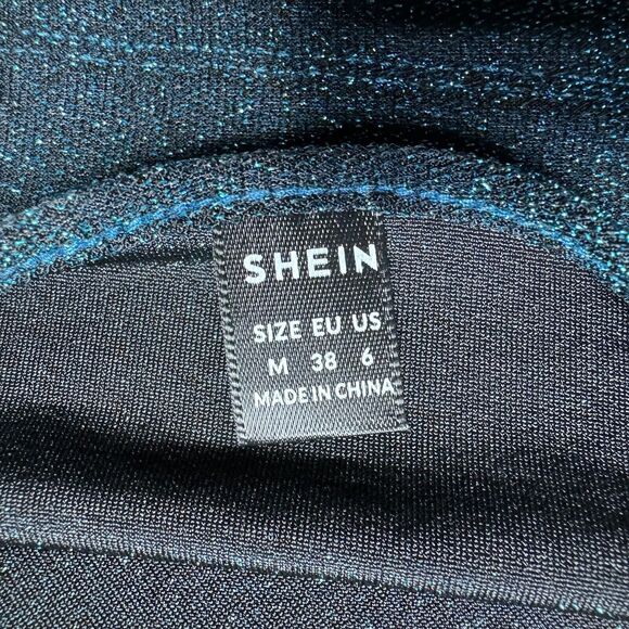 Women's Draped Cowl Neck Cropped Tank Top Blue Glitter Metallic Micro Cami M - Picture 5 of 9